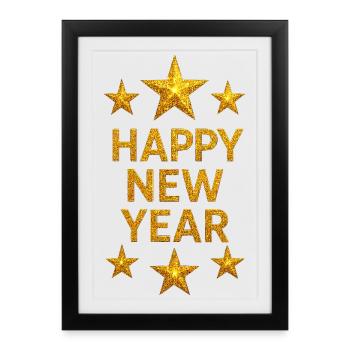 Bonne année Vedette du Nouvel An Nouvel An Nouvelle Année - Affiche encadrée (27 × 37 cm) - noir - Devant