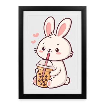 Pastel Bubble Tea Bunny - Framed poster (27 × 37 cm) - black - Front