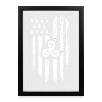 Brittany Breton Flag Gwenn ha Du Grunge - Framed poster (27 × 37 cm) - black - Front
