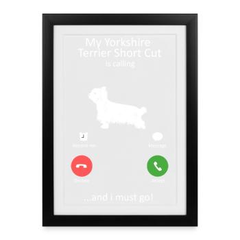 Yorkshire Terrier appelle la parodie du chien drôle - Affiche encadrée (27 × 37 cm) - noir - Devant