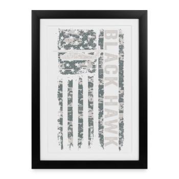 Hélicoptère militaire Black Hawk avec American - Affiche encadrée (27 × 37 cm) - noir - Devant