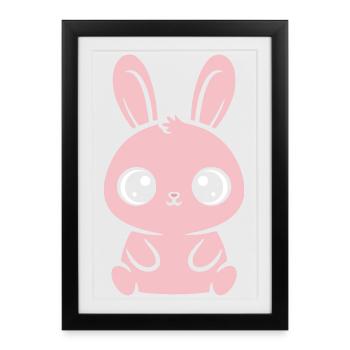 Kawaii Bunny Grands Yeux Roses Mignons - Affiche encadrée (27 × 37 cm) - noir - Devant