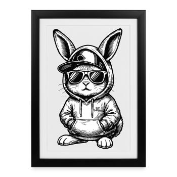 Funny Easter Design Hip Hop Bunny - Framed poster (27 × 37 cm) - black - Front