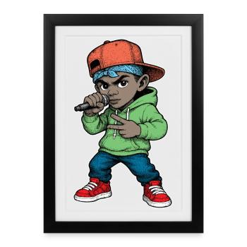 Young Rapper Boy With Microphone - Framed poster (27 × 37 cm) - black - Front