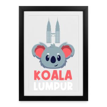 Koala Lumpur Jeu de mots de voyage mignon - Affiche encadrée (27 × 37 cm) - noir - Devant