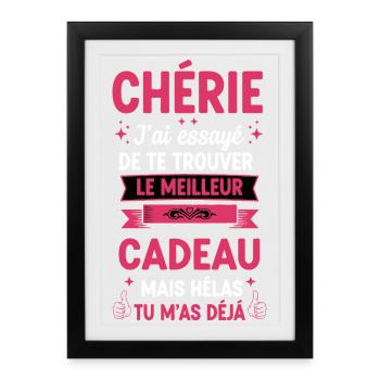 Cadeau Original Chérie Saint Valentin Amour Couple - Affiche encadrée (27 × 37 cm) - noir - Devant