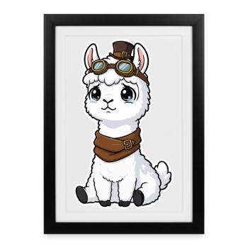 Steampunk Llama Cute Glowing Eyes Mascot - Framed poster (27 × 37 cm) - black - Front