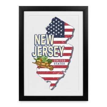 Souvenir vintage américain du New Jersey aux États-Unis - Affiche encadrée (27 × 37 cm) - noir - Devant