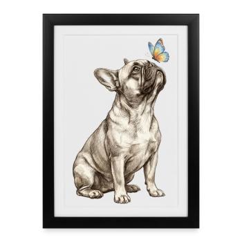 Bouledogue français pour le papillon amoureux des chiens - Affiche encadrée (27 × 37 cm) - noir - Devant