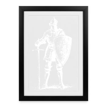 Chevalier Sentinelle avec Épée et Bouclier - Affiche encadrée (27 × 37 cm) - noir - Devant