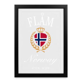 Flåm Norwegen Wappen Krone – Reise Souvenir - Gerahmtes Poster (27 × 37 cm) - Schwarz - Vorne