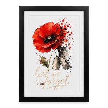 Lest We Forget Coquelicot | Jour du Souvenir - Affiche encadrée (27 × 37 cm) - noir - Devant