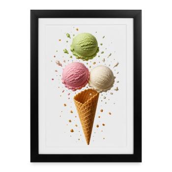 Trois boulettes de glace au motif croustillant du cône - Affiche encadrée (27 × 37 cm) - noir - Devant
