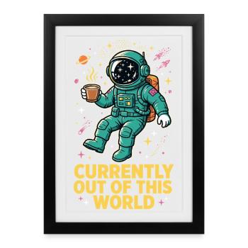 Astronaut with coffee in space - Framed poster (27 × 37 cm) - black - Front