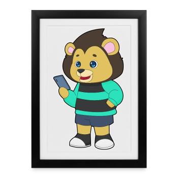 Lion Smartphone - Framed poster (27 × 37 cm) - black - Front