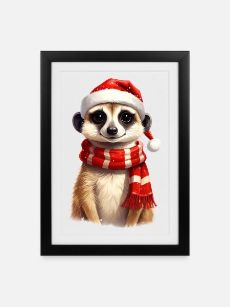 Erdmännchen zu Weihnachten - Gerahmtes Poster (27 × 37 cm) - Schwarz