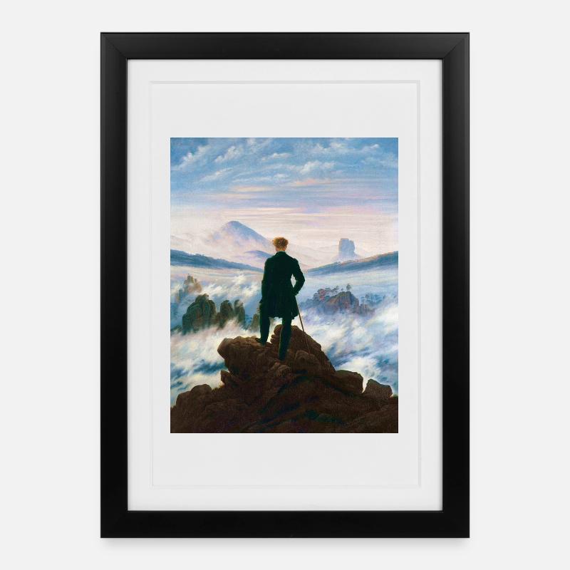 Wanderer über dem Nebelmeer Caspar David Friedrich - Gerahmtes Poster (27 × 37 cm) - Schwarz