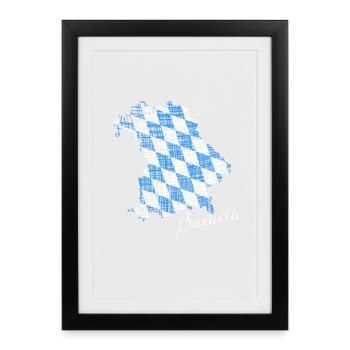 Bavaria Bavaria Map Blue White Diamonds - Framed poster (27 × 37 cm) - black - Front