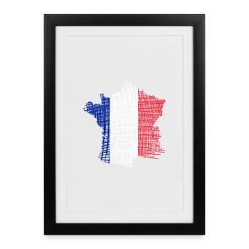 Drapeau de carte de la France en style trait - Affiche encadrée (27 × 37 cm) - noir - Devant