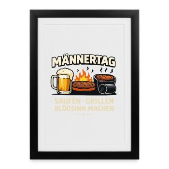 MännerTag Grillgaudi Design - Gerahmtes Poster (27 × 37 cm) - Schwarz - Vorne