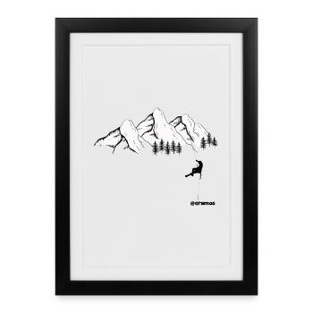 Cimes enneigées et grimpeur noir - Affiche encadrée (27 × 37 cm) - noir - Devant