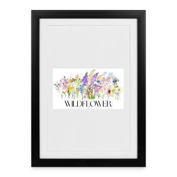 Fleur Prairie Aquarelle Design - Affiche encadrée (27 × 37 cm) - noir - Devant
