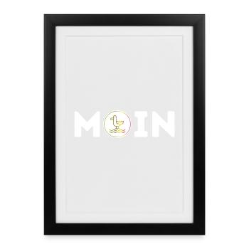 Moin mit Möwe S/W - Gerahmtes Poster (27 × 37 cm) - Schwarz - Vorne