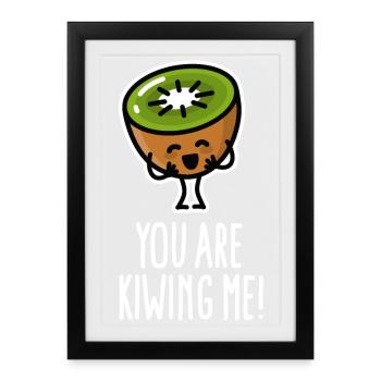 Tu me kiwis mignonne bande dessinée Kawaii kiwi drôle - Affiche encadrée (27 × 37 cm) - noir - Devant
