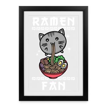 Comic Manga Cat Ramen Anime Animation Japon - Affiche encadrée (27 × 37 cm) - noir - Devant