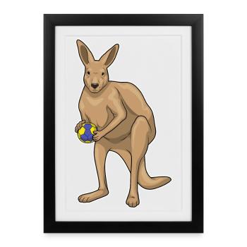 Kangourou Handballeur Handball Handball - Affiche encadrée (27 × 37 cm) - noir - Devant