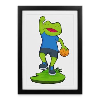 Frog Basketball Player Basketball - Affiche encadrée (27 × 37 cm) - noir - Devant