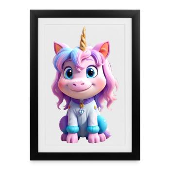 Cute Unicorn - Framed poster (27 × 37 cm) - black - Front