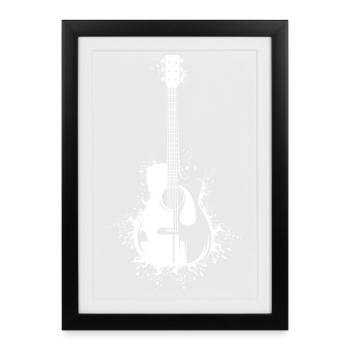 Guitare Explosion Guitare Acoustique Logo Musicien icône - Affiche encadrée (27 × 37 cm) - noir - Devant