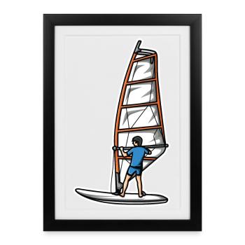 Drôle de véliplanchiste garçon - Affiche encadrée (27 × 37 cm) - noir - Devant