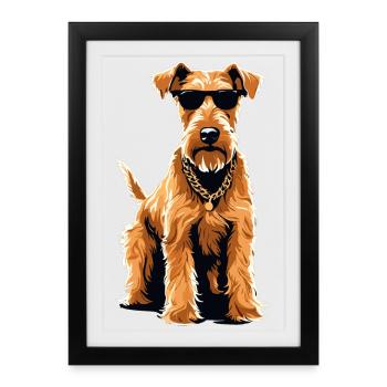 Irish Terrier Gangsta Gangster chien cadeau - Affiche encadrée (27 × 37 cm) - noir - Devant