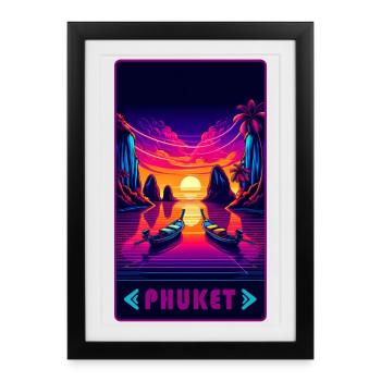 Design de coucher de soleil à Phuket en Thaïlande - Affiche encadrée (27 × 37 cm) - noir - Devant