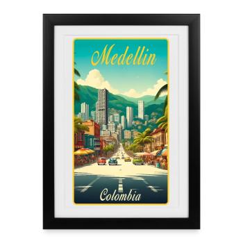 Design classique rétro Medellin Columbia - Affiche encadrée (27 × 37 cm) - noir - Devant