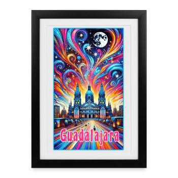 Design coloré de Guadalajara au Mexique - Affiche encadrée (27 × 37 cm) - noir - Devant