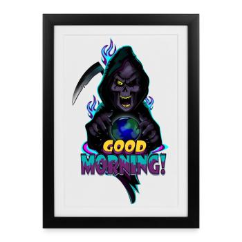 Neon Grim Reaper Good Morning - Framed poster (27 × 37 cm) - black - Front