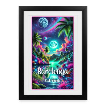Palmiers de vacances aux Îles Cook à Parotonga - Affiche encadrée (27 × 37 cm) - noir - Devant