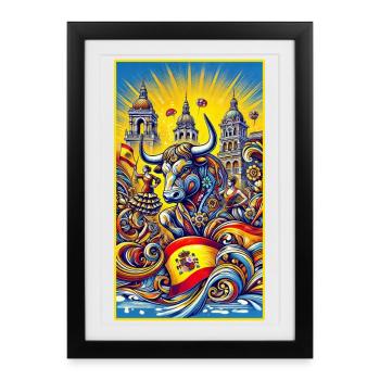 Taureau espagnol Espana design - Affiche encadrée (27 × 37 cm) - noir - Devant