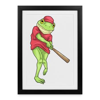 Grenouille Baseball Batte de Baseball - Affiche encadrée (27 × 37 cm) - noir - Devant