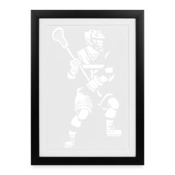 Lacrossespieler Pixel Art - Gerahmtes Poster (27 × 37 cm) - Schwarz - Vorne