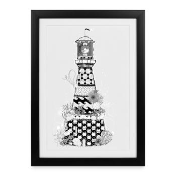 Phare détaillé avec des coquillages et des coraux - Affiche encadrée (27 × 37 cm) - noir - Devant