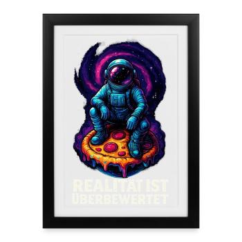 Astronaut on pizza in the cosmos - Framed poster (27 × 37 cm) - black - Front