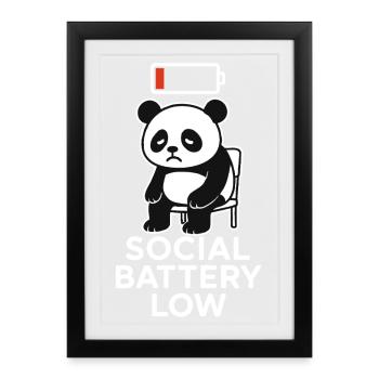 Batterie sociale faible Panda - Affiche encadrée (27 × 37 cm) - noir - Devant