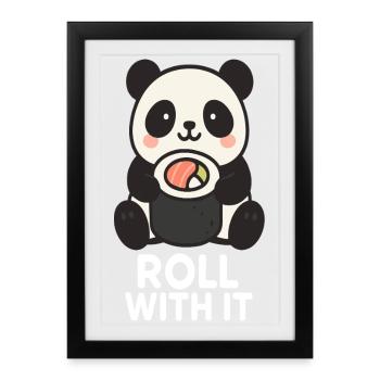 Niedlicher Panda mit Sushi-Motiv - Gerahmtes Poster (27 × 37 cm) - Schwarz - Vorne