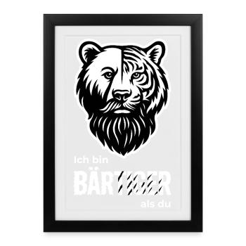 BEARDED Bear & Tiger Beard Pun - Framed poster (27 × 37 cm) - black - Front