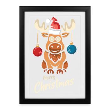 Drôle d’orignal Joyeux Noël dessin animé - Affiche encadrée (27 × 37 cm) - noir - Devant