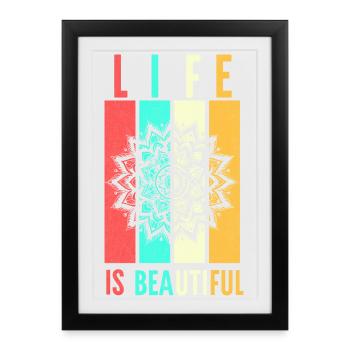La vie est belle Mandala - Affiche encadrée (27 × 37 cm) - noir - Devant